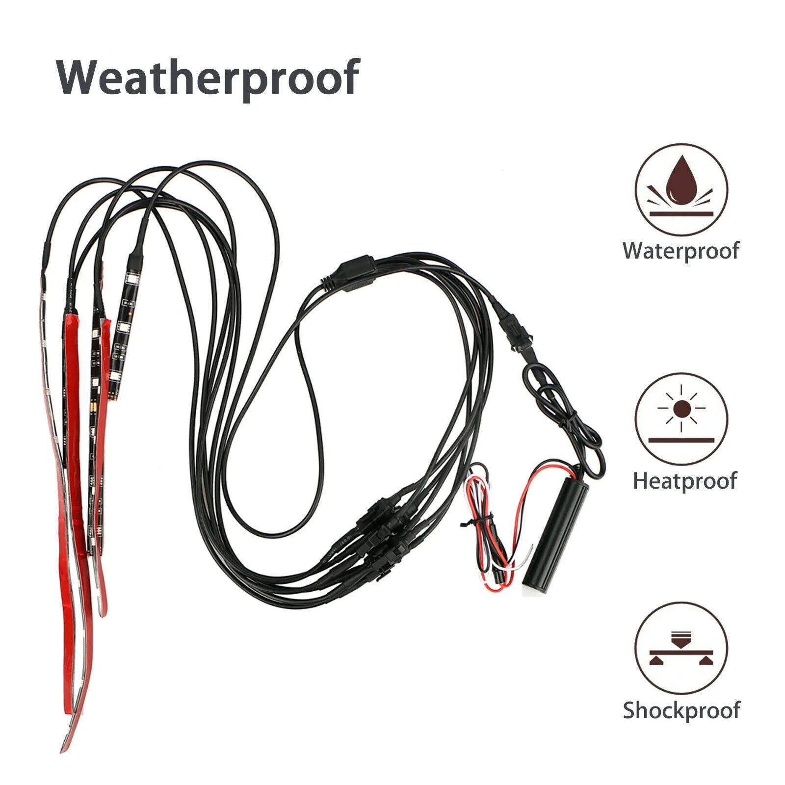 RGB LED vehicle atmosphere light bar with wireless remote control on black silicone housing