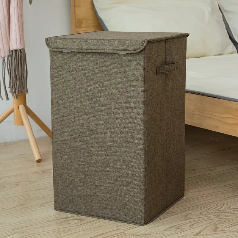 3D foldable clothes storage basket in cotton linen fabric, grey colour, medium size