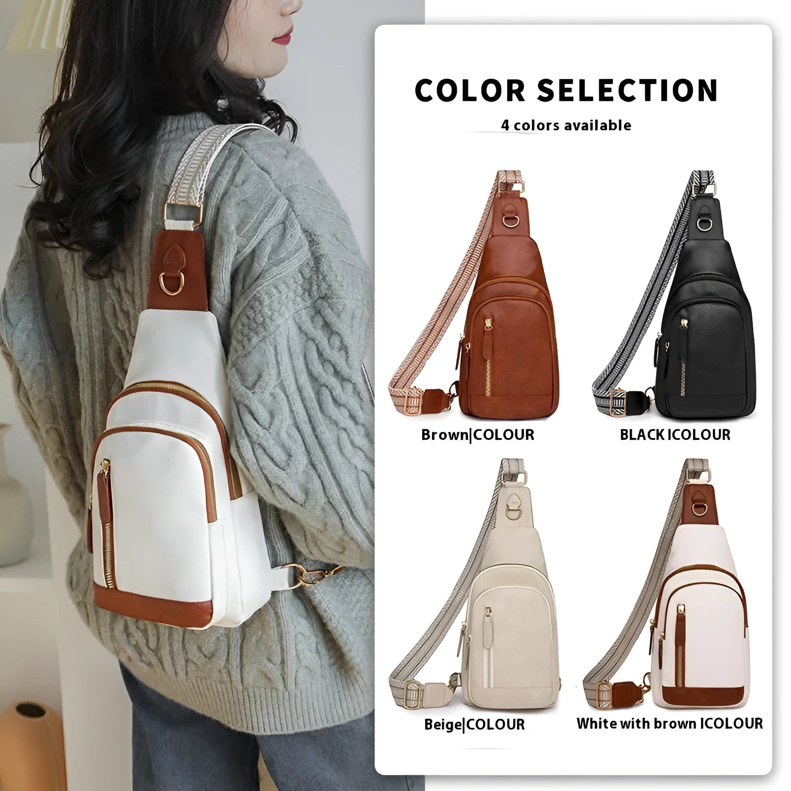 Women's soft PU leather crossbody messenger bag in street style with open pocket