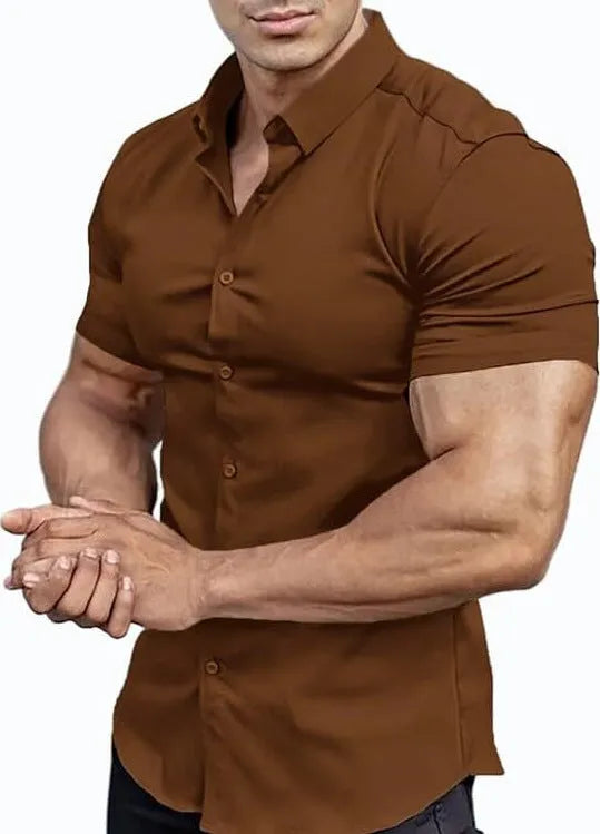 Men's short sleeve casual printed shirt with collar in a choice of colours.