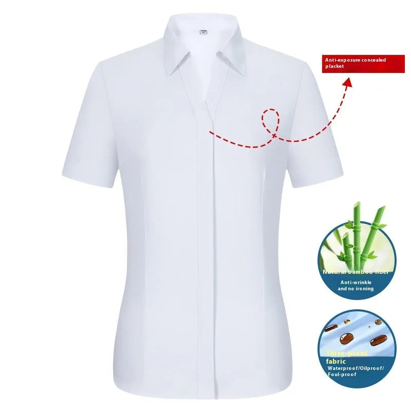 Men's slim fit bamboo fibre business shirt with square collar in a solid colour, shown in short sleeve style.