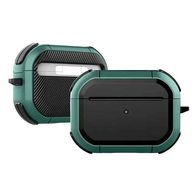 TPU and PC protective shell for Apple AirPods in multiple colour options on a white background.