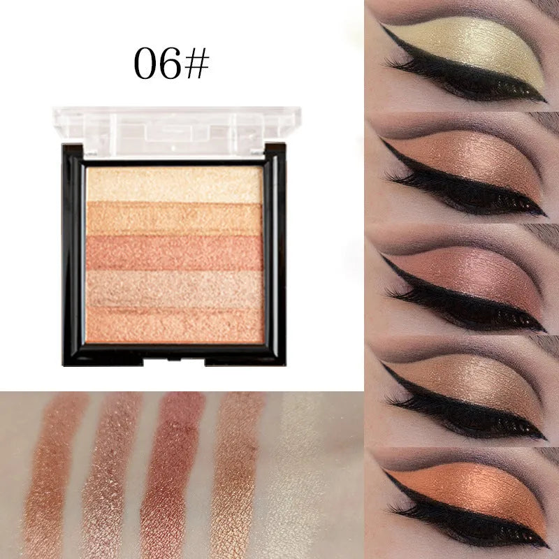 Highlighting eye shadow palette with six colour shades for facial contouring and brightening
