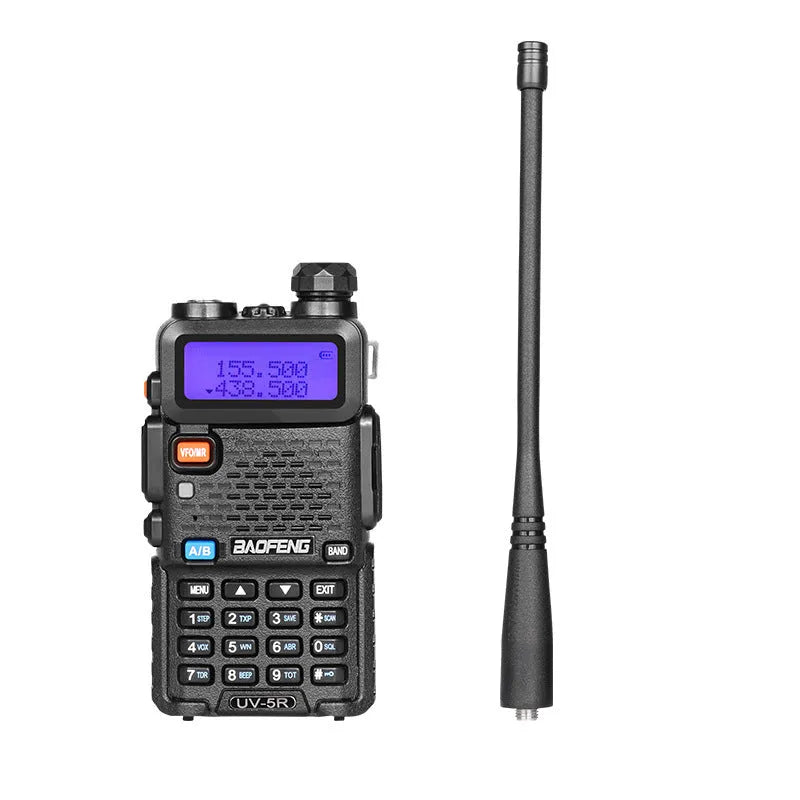 Black VHF UHF walkie talkie two way radio with antenna and 128 channel display