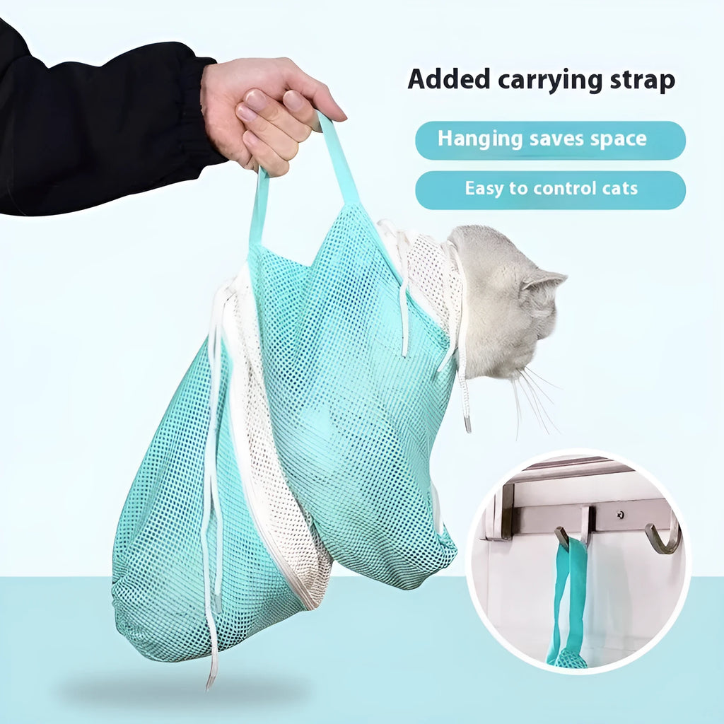 Upgraded fifth-generation cat grooming restraint bag in pink, green or grey with white detachable design