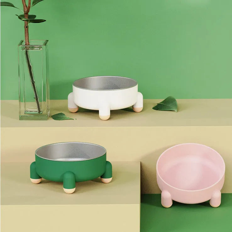 Green raised stainless steel pet bowl with non-slip high foot for dogs and cats