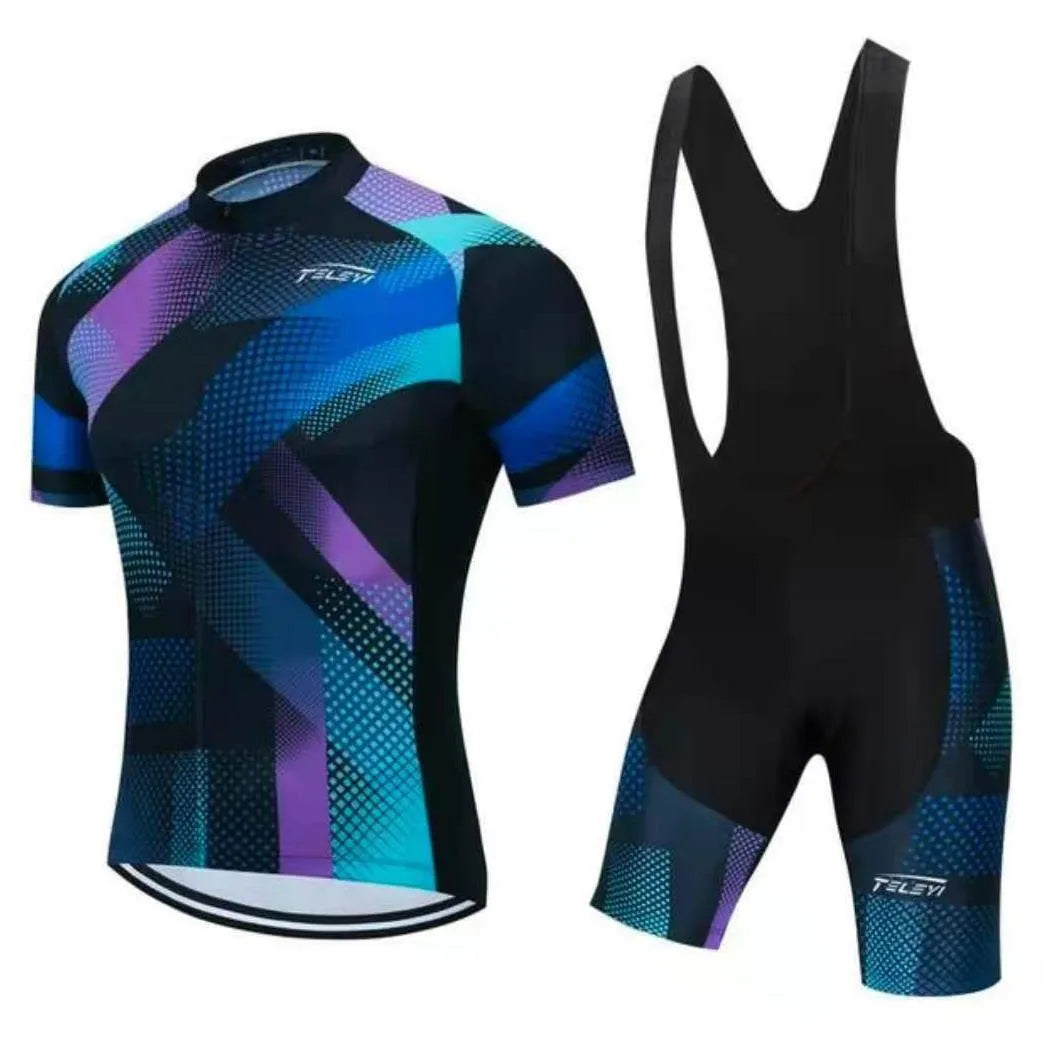 Cycling jersey and shorts set in moisture-wicking fabric for summer bike riding