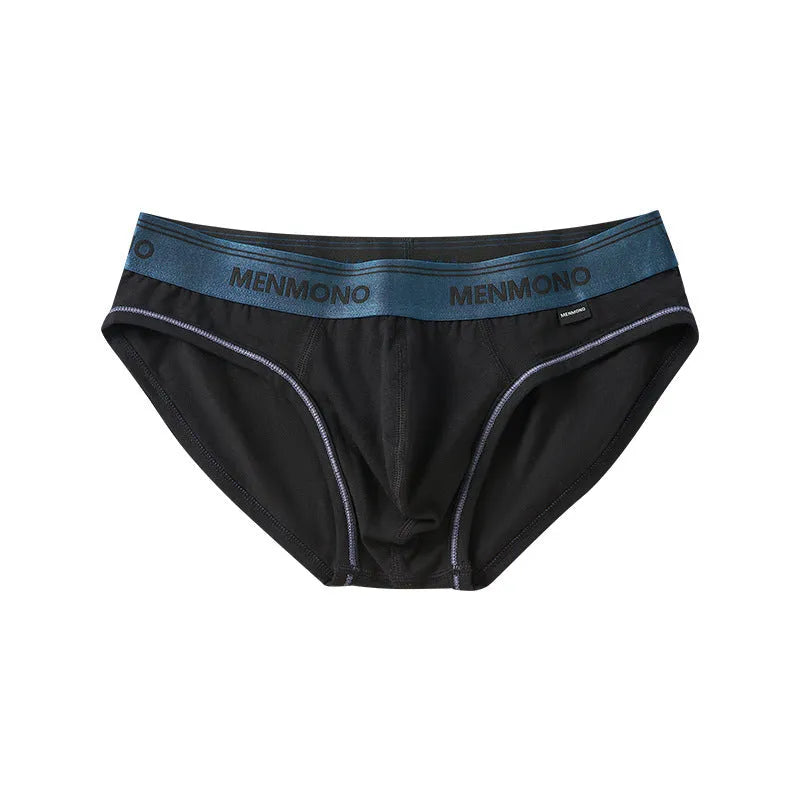 Men's low-waist cotton briefs shown in a two-tone colour combination, such as black with red trim.