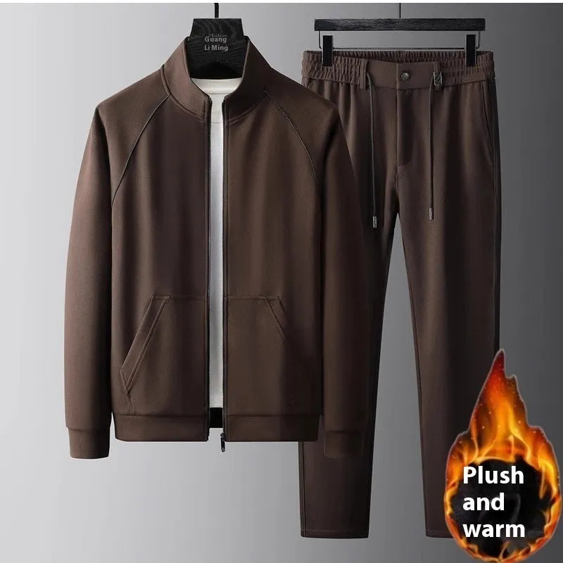 Slim fit stand collar casual sports jacket and trousers track suit in black colour