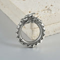 Stainless steel alloy earrings with antique silver dragon hollow-out geometry design