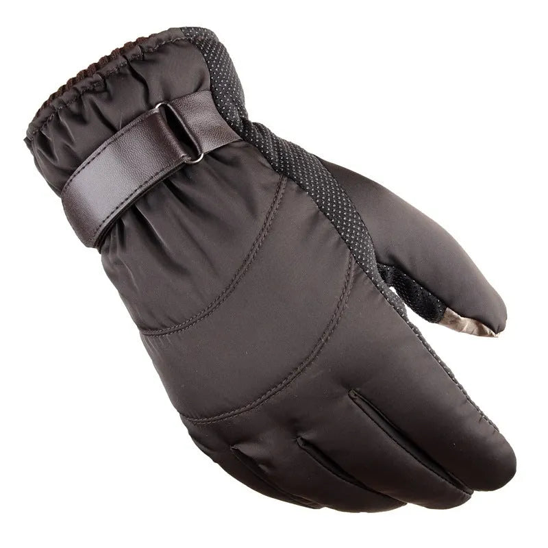 Polyester winter sports gloves with non-slip palm in black blue brown grey one size