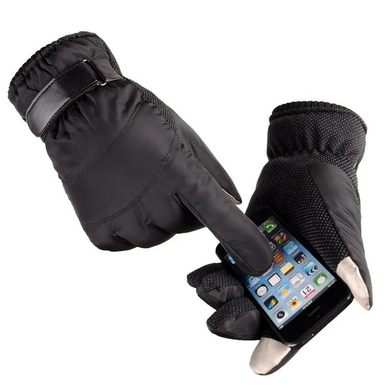 Polyester winter sports gloves with non-slip palm in black blue brown grey one size