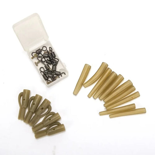 30-piece European carp fishing accessory set with anti-winding pipes and threaded hoses