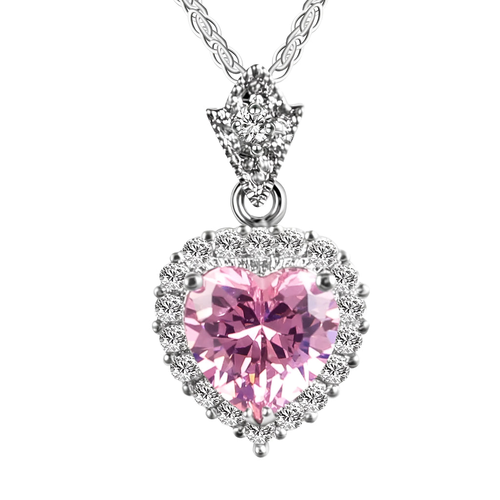 Micro-set zircon heart pendant necklace silver-tone white gold plated for women banquet jewellery