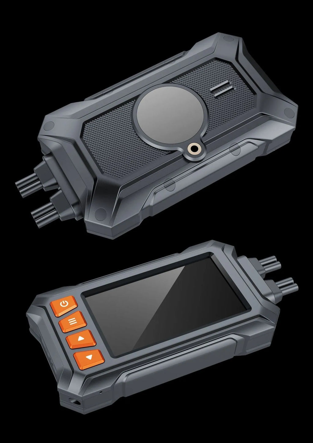 Motorcycle dash camera system with dual lenses, 3-inch display, GPS module, and waterproof housing