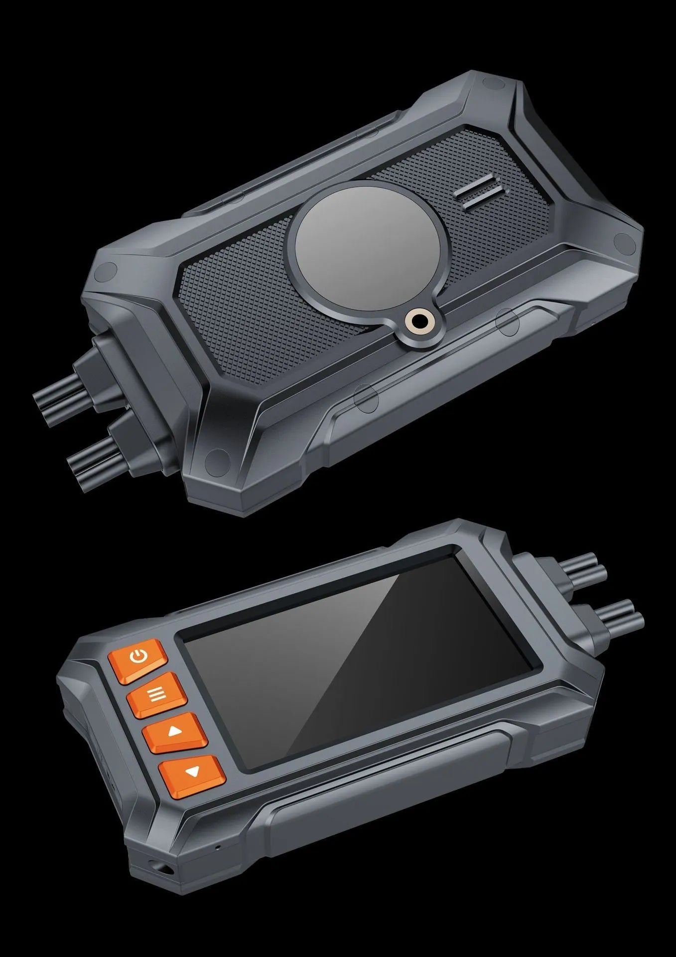 Motorcycle dash camera system with dual lenses, 3-inch display, GPS module, and waterproof housing