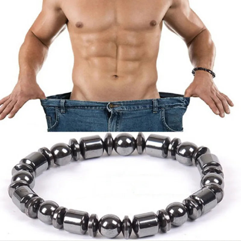 Black pentagram stone magnetic bracelet with stretch band