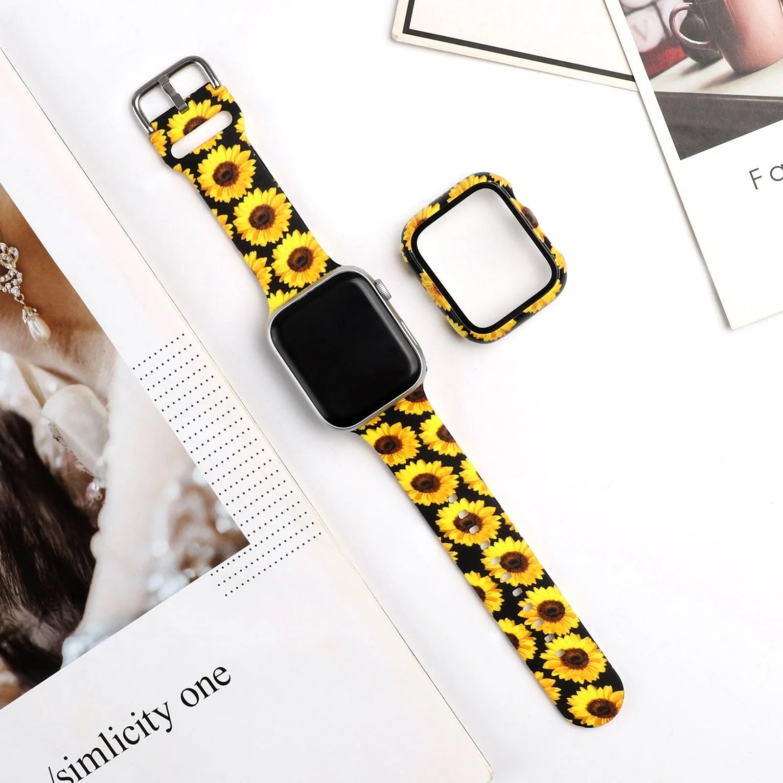 Printed silicone replacement watch strap for Apple Watch in multiple sizes and design styles
