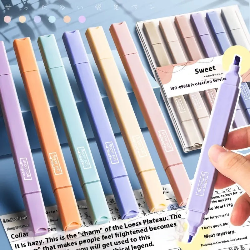 Pack of double-ended fluorescent highlighter pens with chisel nibs in mixed colours