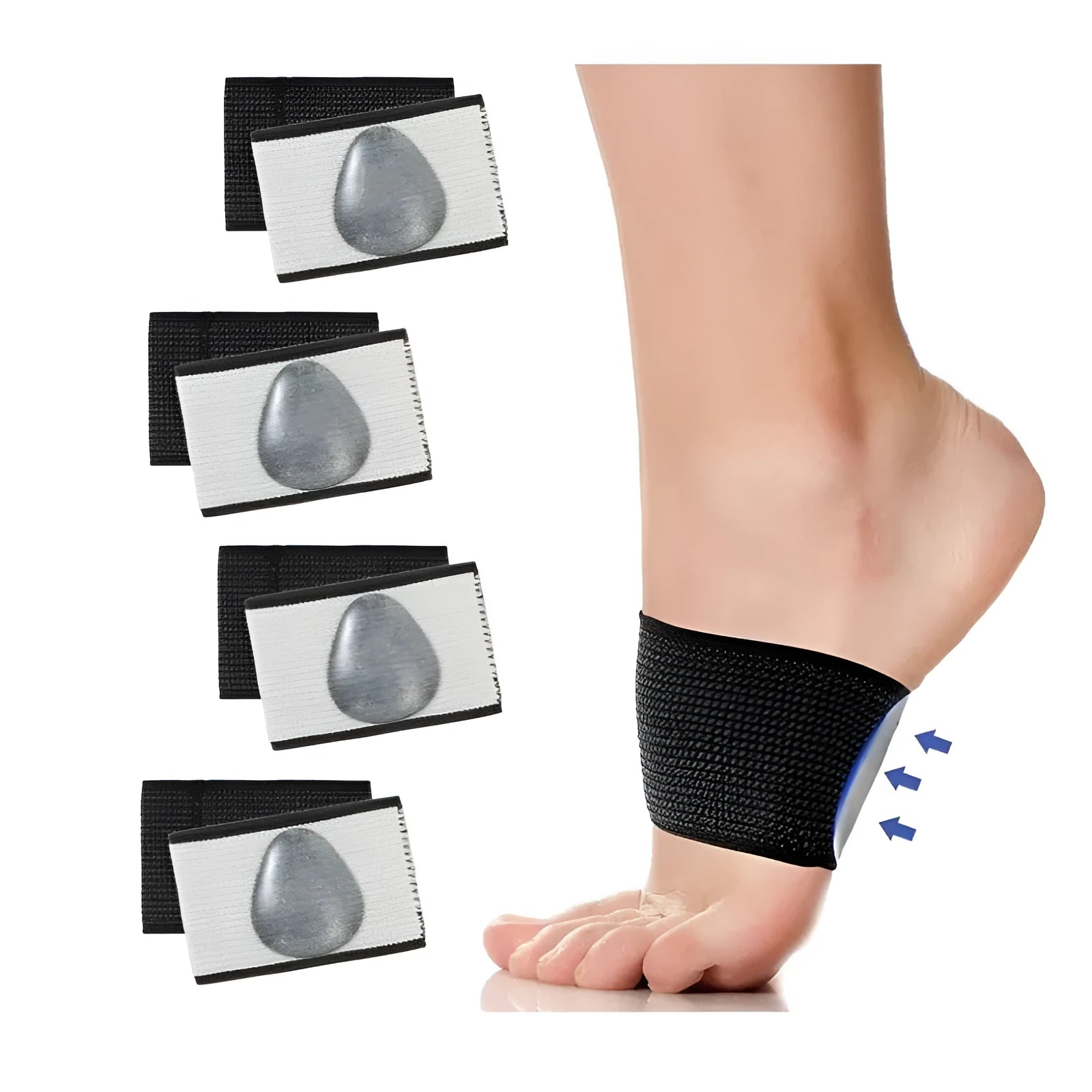 PU elastic foot bandage with heart-shaped arch support pad in ordinary and full heart styles.