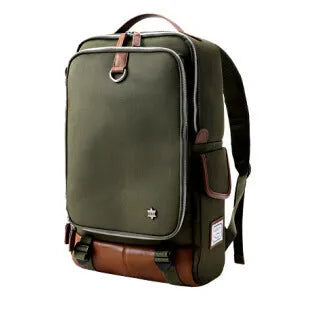 Modern men's Oxford cloth backpack in Army Green colour, showing its large main compartment.