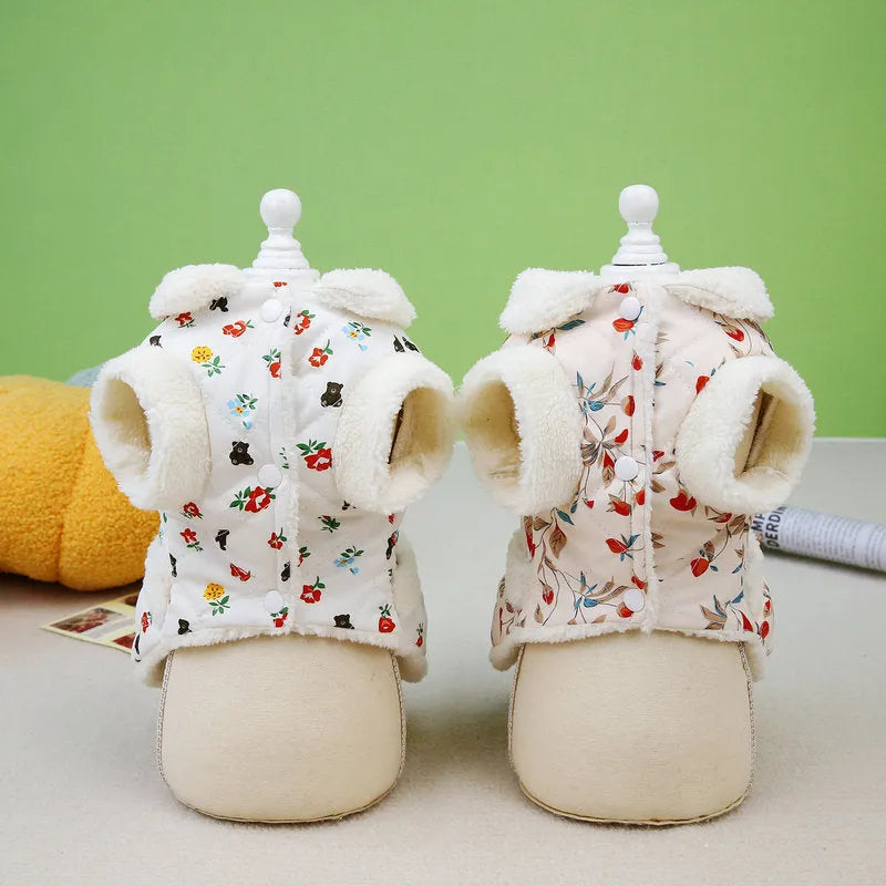 Autumn winter pet cat clothing in pink made with broken card printing fabric cotton and cotton velvet