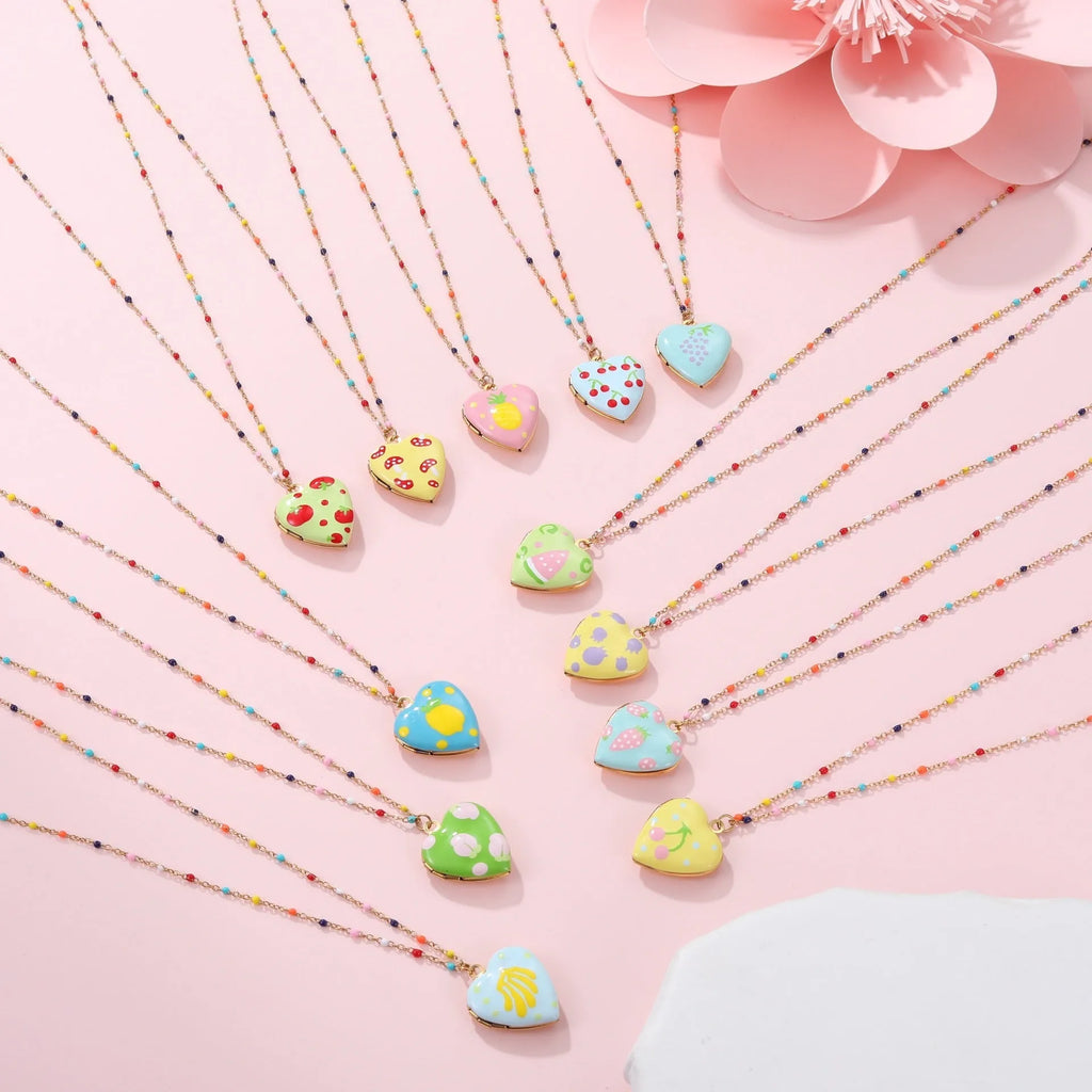 Stainless steel fruit pendant necklace with 18K gold plating on 41-50cm chain