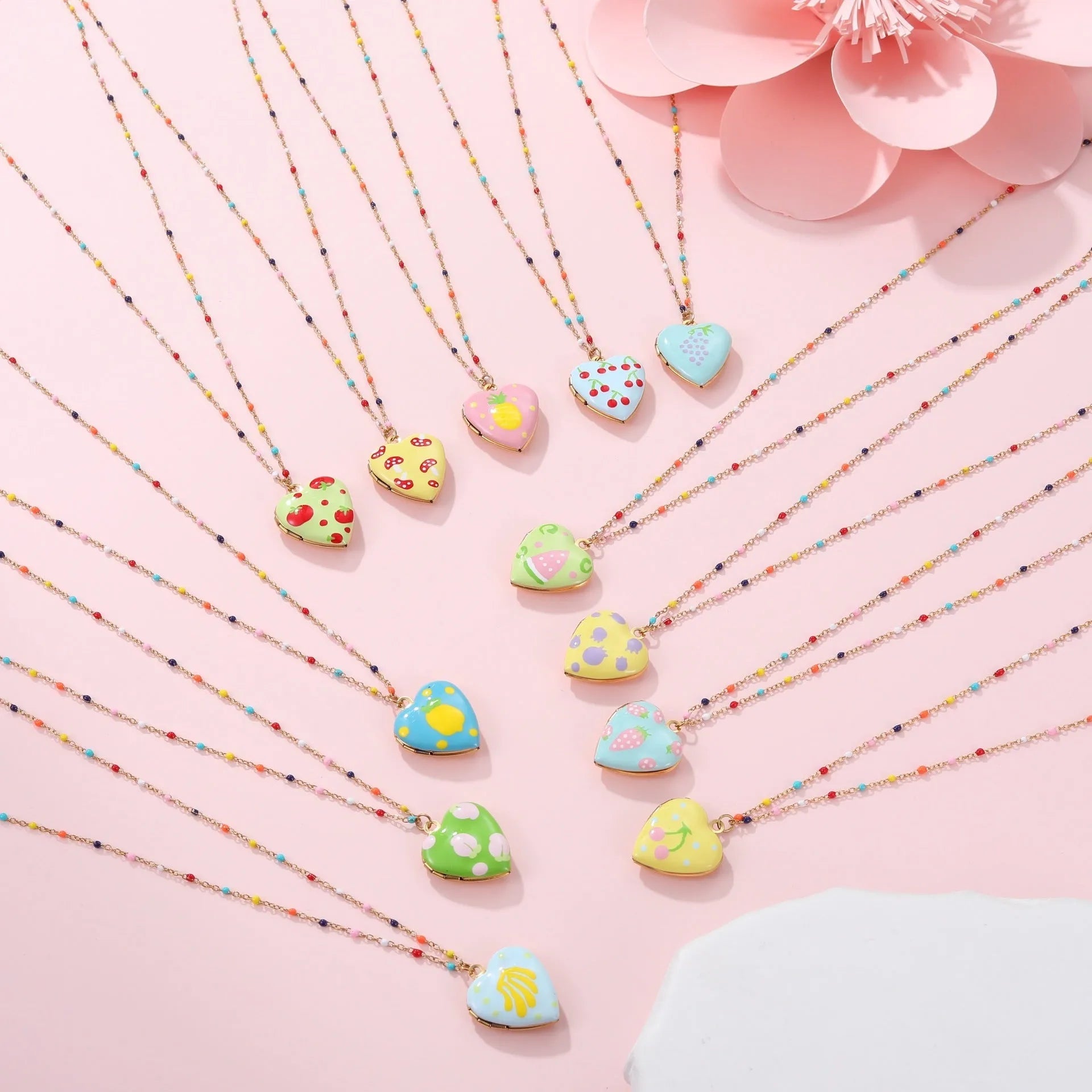 Stainless steel fruit pendant necklace with 18K gold plating on 41-50cm chain