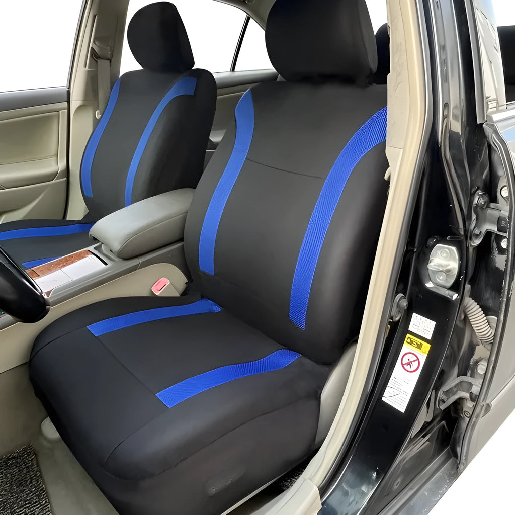 Polyester car seat cover with eyelet stitching in a choice of colours, showing sponge padding construction.