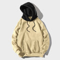 Men's casual spandex hoodie in apricot, long sleeve, pullover style, available in sizes S to XXL