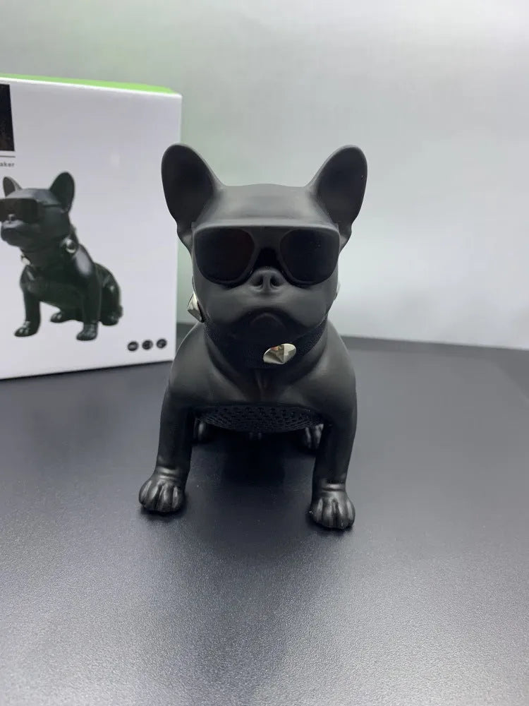 Mini Full Body Bulldog-shaped Bluetooth speaker in black, red, or white colour on a table.