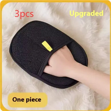 Black pet hair remover glove with silicone bristles for deshedding dogs and cats