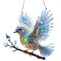 Acrylic bird pendant holiday decoration with UV-printed cartoon design on reinforced cardboard backing