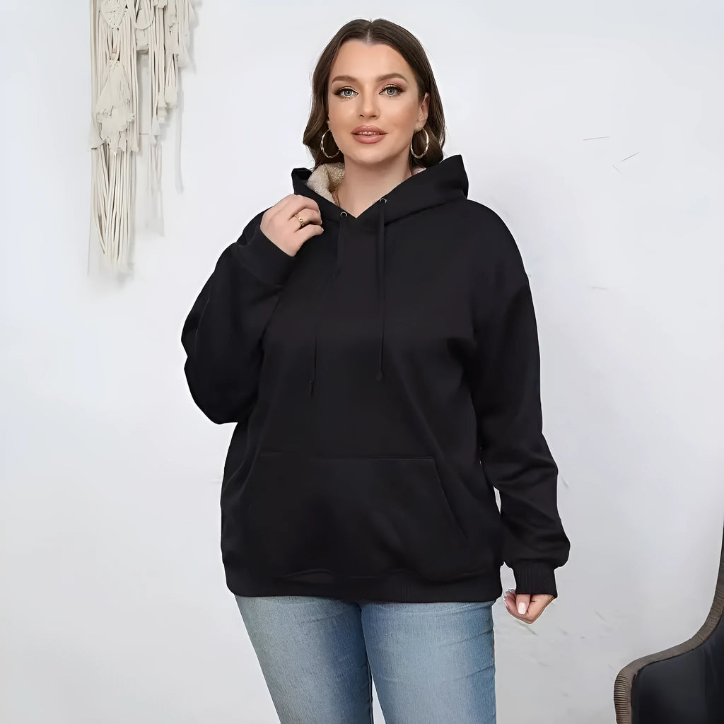 Women's thick grey hooded sweater with a raised 3D pattern, loose fit