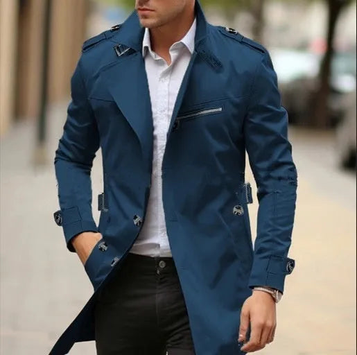 Plus size men's casual jacket with lapel collar in army green colour showing side seam pockets
