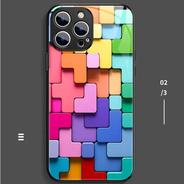 Silicone iPhone case with colourful building block cartoon geometric design on back cover