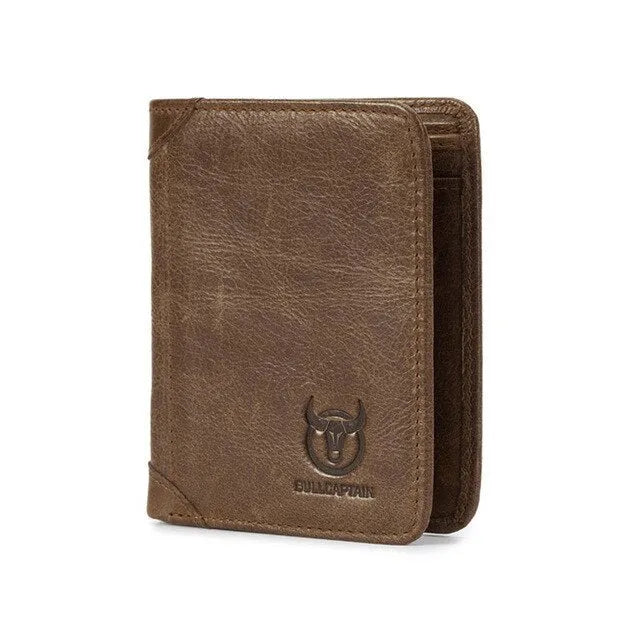 Men's casual leather wallet with fold cover showing multiple internal compartments