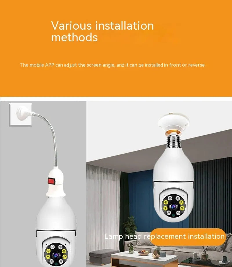 Wireless bulb security camera with 1080p monitoring and night vision