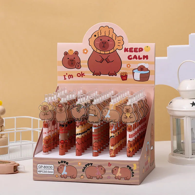 Cartoon bear acrylic paster gel pen set with 48 plastic pens and carbon black ink