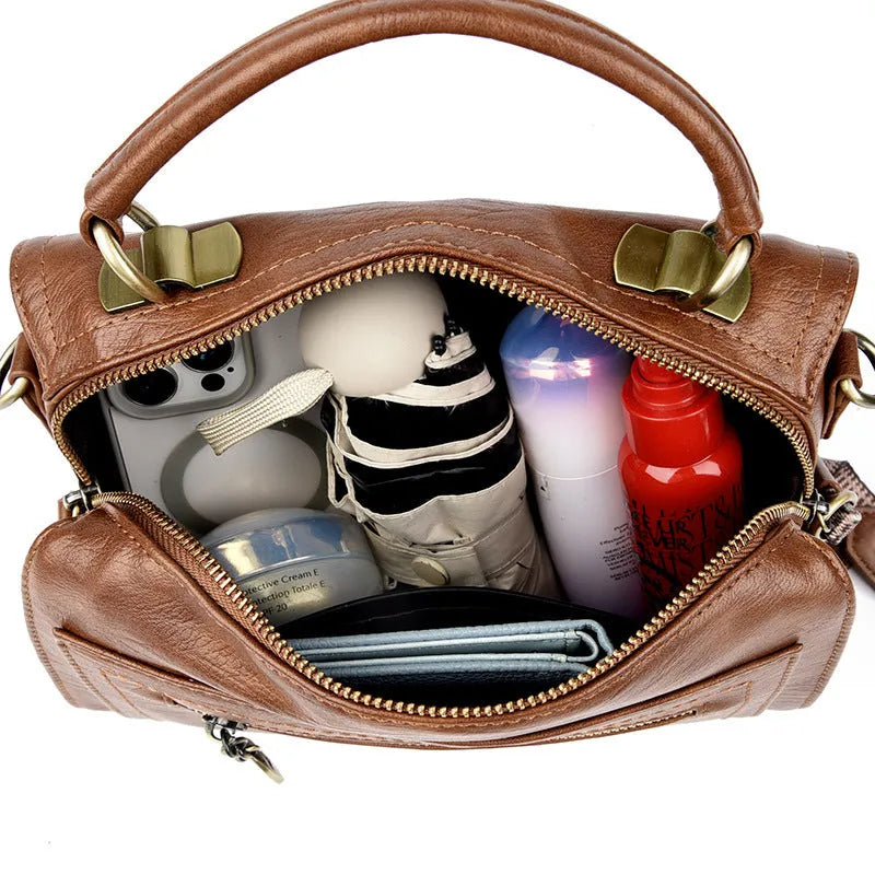 Soft PU crossbody bag for women in horizontal square shape with sandwich pocket