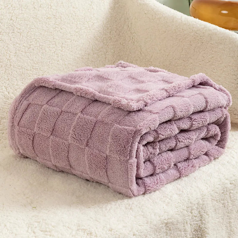 Thickened polyester velvet blanket with geometric pattern in multiple colour options
