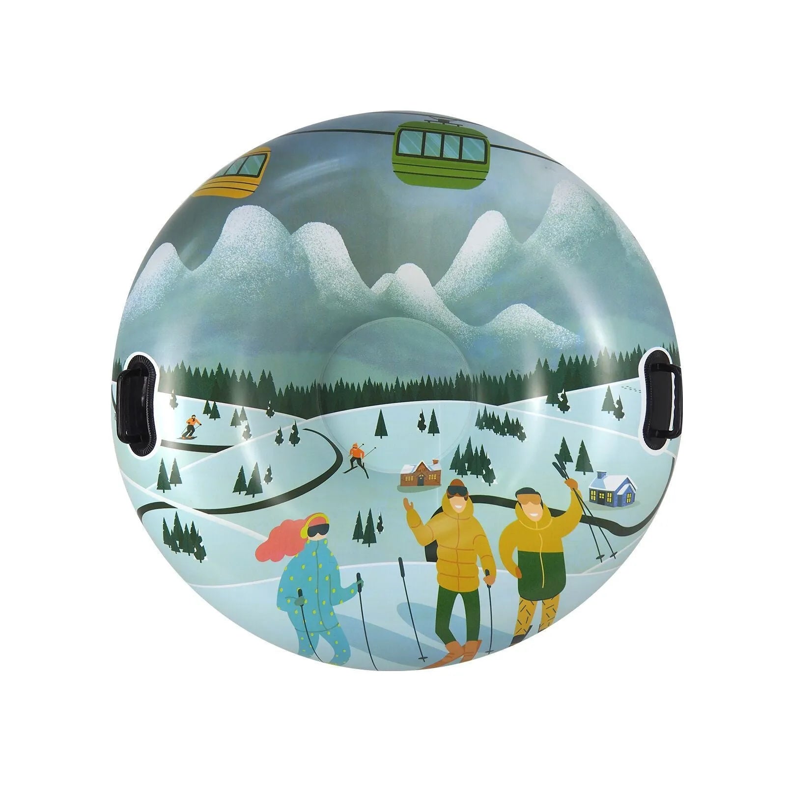 PVC winter ski ring toy with creative printed design showing winter sports imagery