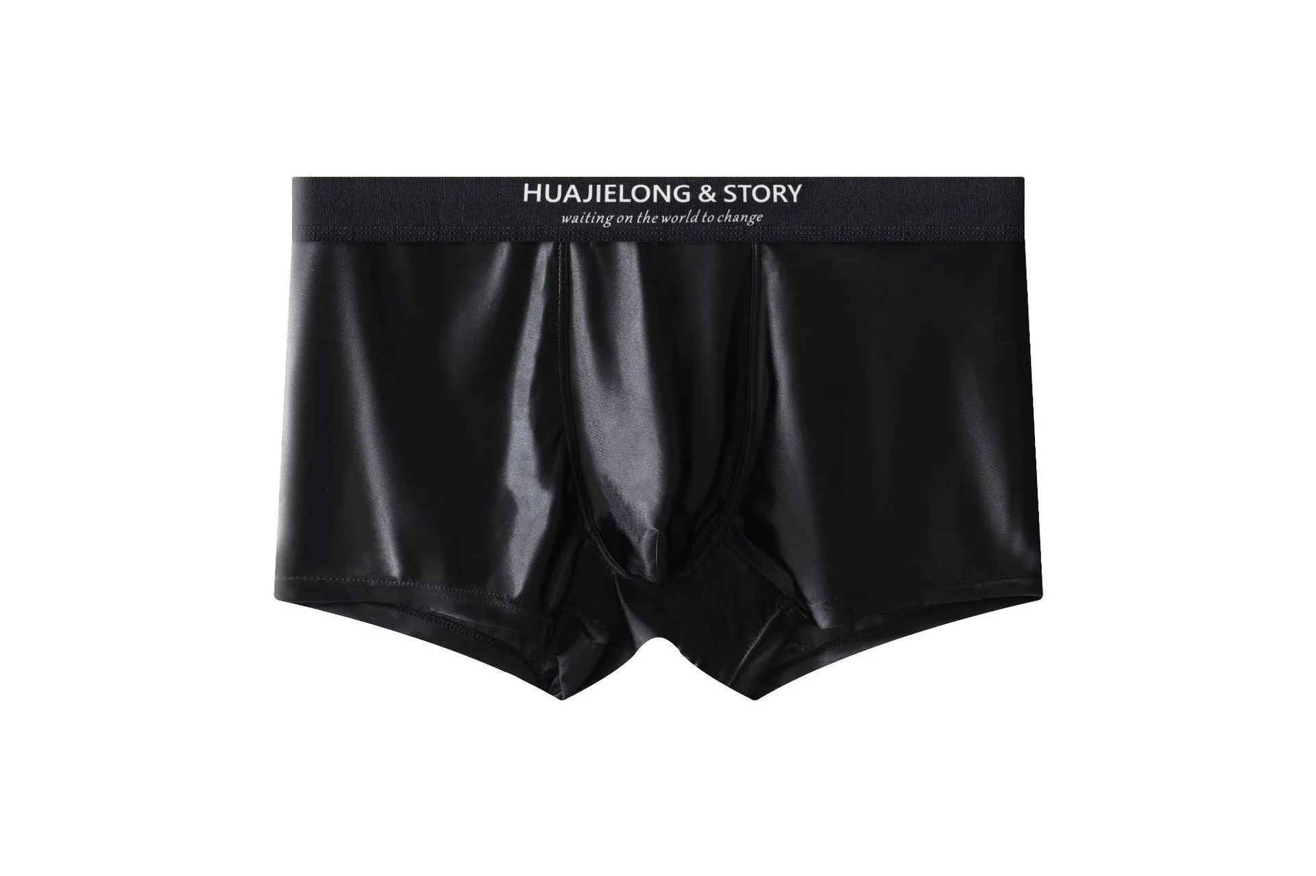 Men's ice silk underwear in satin finish showing mid-waist traceless design in coffee colour