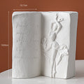 Glazed ceramic book stand ornament in a modern style on a desktop, shown in one of four design options.