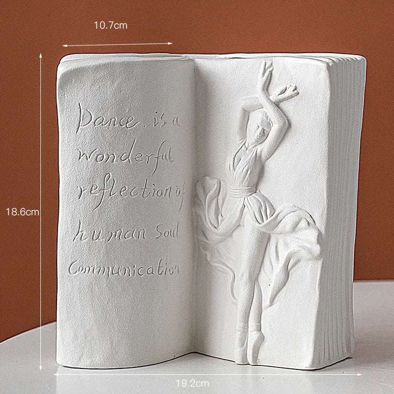 Glazed ceramic book stand ornament in a modern style on a desktop, shown in one of four design options.