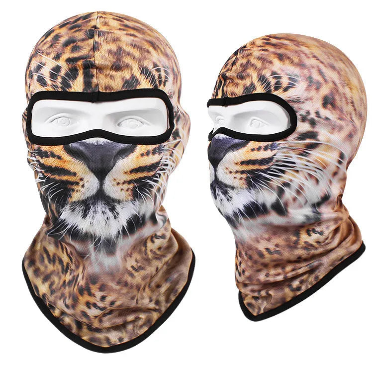 Breathable Bakool silk motorcycle skull mask in a graphic design, laid flat showing its 36cm by 29cm size.