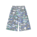 Camouflage pattern cotton denim cropped trousers with straight leg and front pocket on mannequin