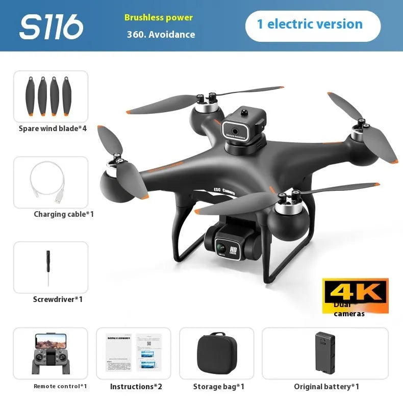 Black HD brushless UAV drone with four-side obstacle avoidance and dual camera for aerial photography training