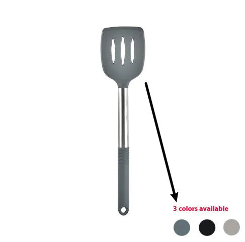 Black silicone 12-piece kitchen utensil set with rotating storage bucket including ladle, spatula, and food clip.