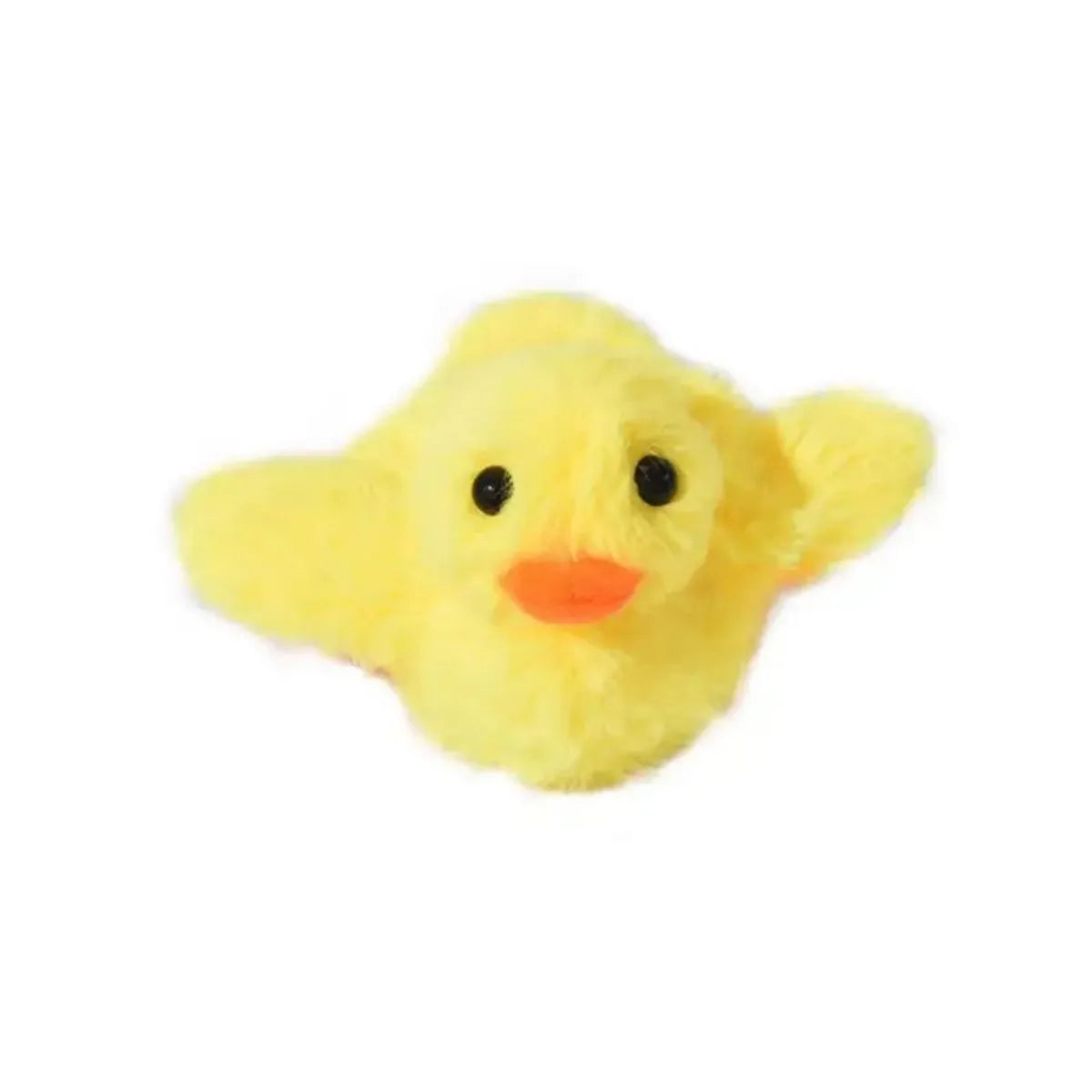Yellow chick-shaped interactive cat toy with flapping wings and USB charging cable